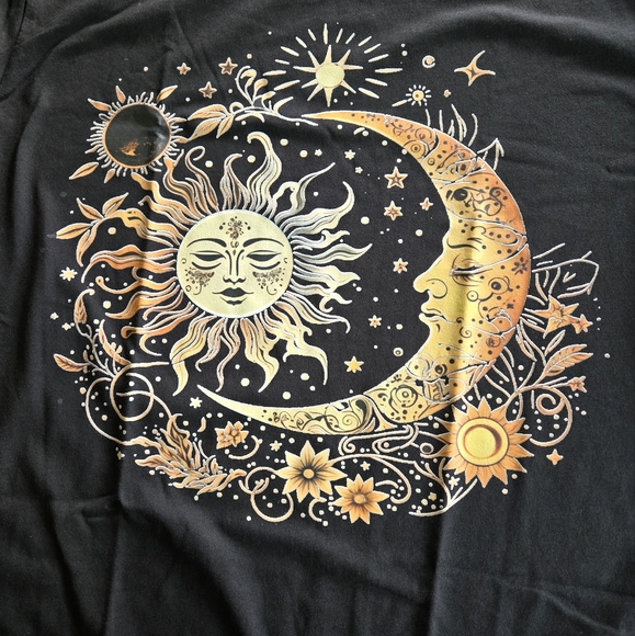Black Graphic Tee with Sun and Moon Design - Picture 4 of 4